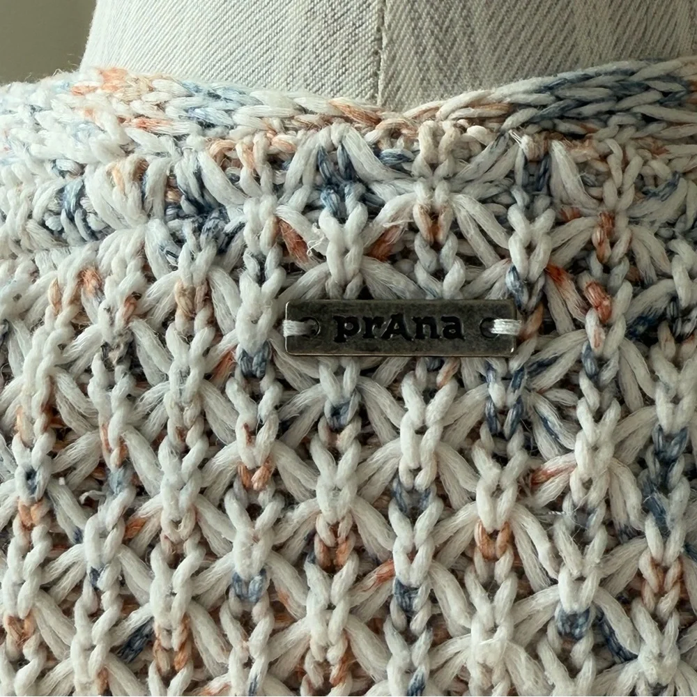 prAna Long Open Front Greta Duster Cardigan Sweater Marled Knit-Blue-Rose-Medium - Picture 15 of 16
